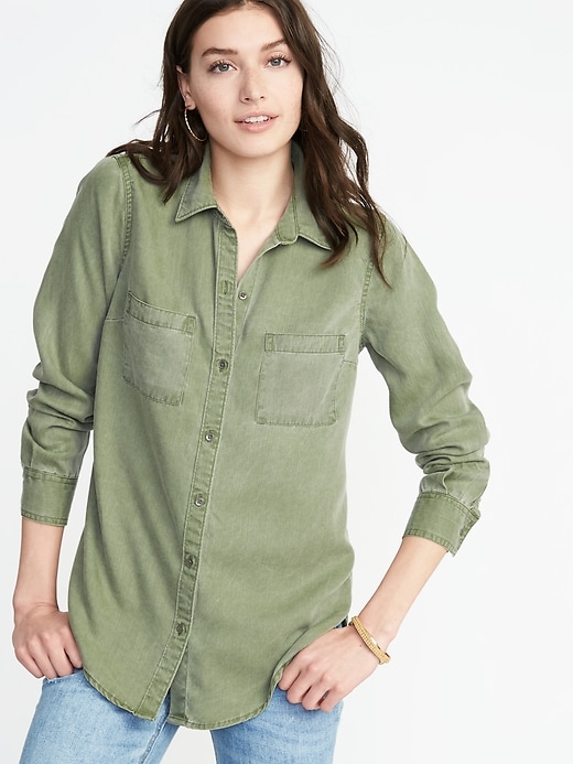 Image number 1 showing, Relaxed Tencel&#174 Utility Shirt for Women