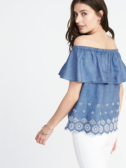 Image number 2 showing, Ruffled Off-the-Shoulder Cutwork Top for Women