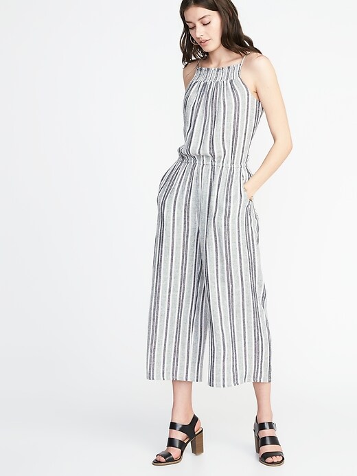 Image number 4 showing, Waist-Defined Sleeveless Linen-Blend Jumpsuit for Women