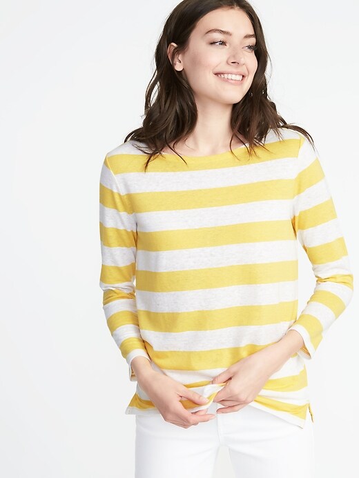 View large product image 1 of 1. Relaxed Mariner-Stripe Linen-Blend Tee for Women