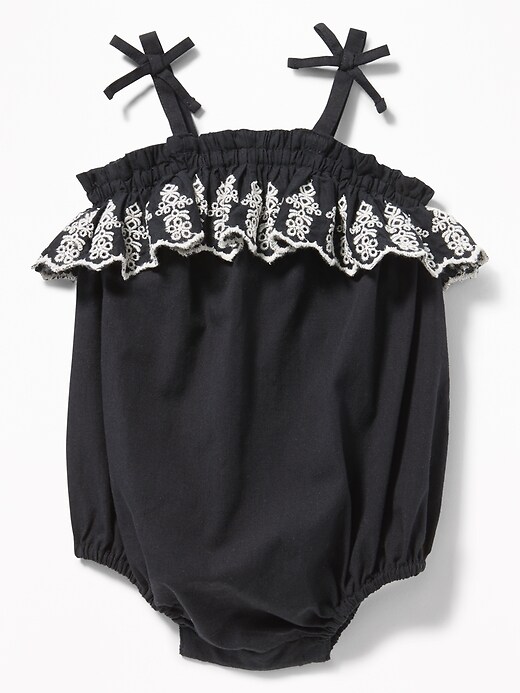 View large product image 1 of 2. Embroidered Ruffle Bubble One-Piece For Baby