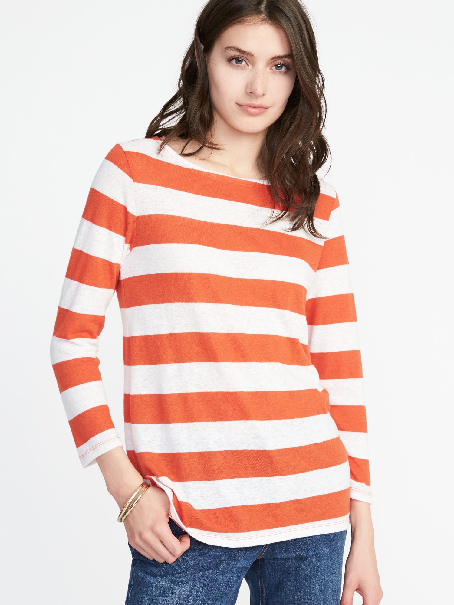 Relaxed Mariner-Stripe Linen-Blend Tee for Women | Old Navy