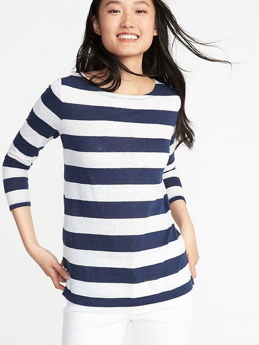Image number 1 showing, Relaxed Mariner-Stripe Linen-Blend Tee for Women