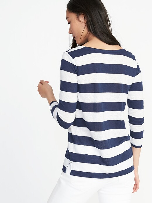 Image number 2 showing, Relaxed Mariner-Stripe Linen-Blend Tee for Women