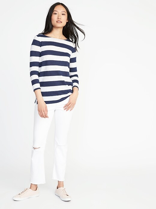 Image number 3 showing, Relaxed Mariner-Stripe Linen-Blend Tee for Women