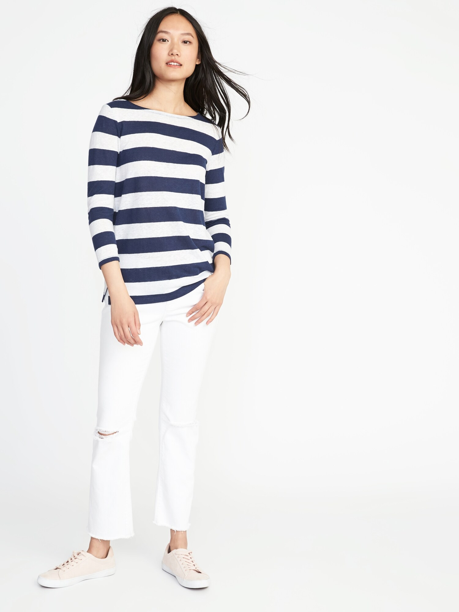Relaxed Mariner-Stripe Linen-Blend Tee for Women | Old Navy