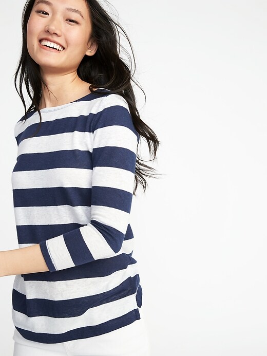 Image number 4 showing, Relaxed Mariner-Stripe Linen-Blend Tee for Women