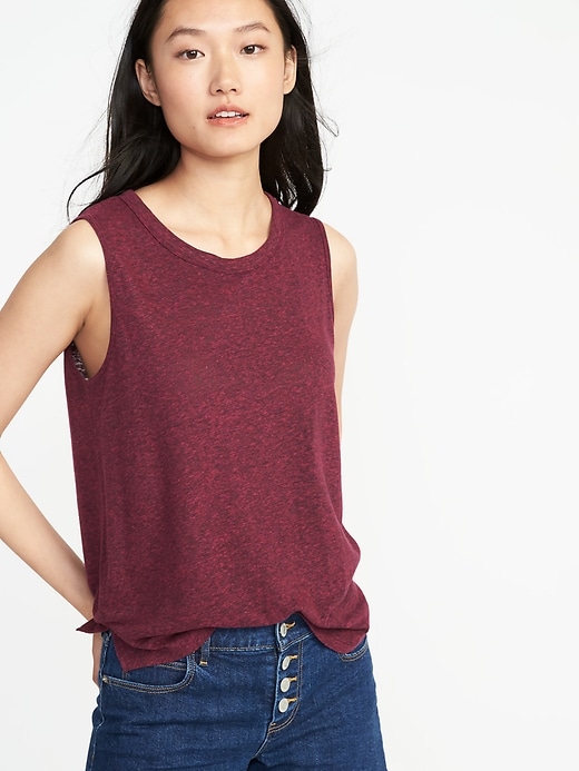 Image number 1 showing, Relaxed High-Neck Linen-Blend Tank for Women