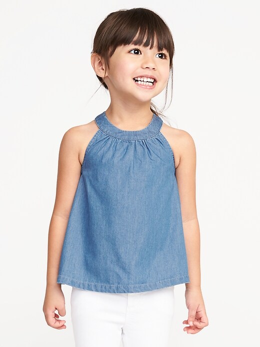View large product image 1 of 4. High-Neck Chambray Tank for Toddler Girls