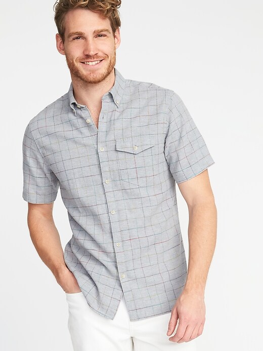 View large product image 1 of 1. Slim-Fit Linen-Blend Pocket Shirt