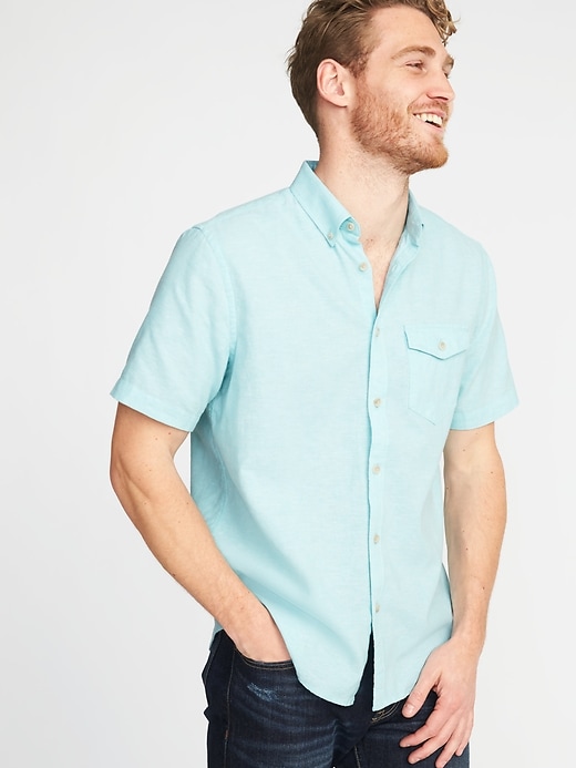 View large product image 1 of 1. Regular-Fit Linen-Blend Pocket Shirt