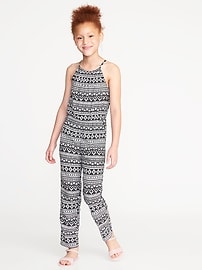 View large product image 3 of 3. Suspended-Neck Printed Jumpsuit for Girls