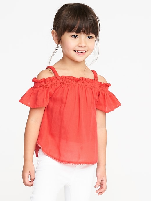 View large product image 1 of 4. Ruffled Off-the-Shoulder Crepe Top for Toddler Girls