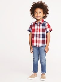 View large product image 3 of 4. Red, White & Blue Plaid Built-In Flex Shirt for Toddler Boiys