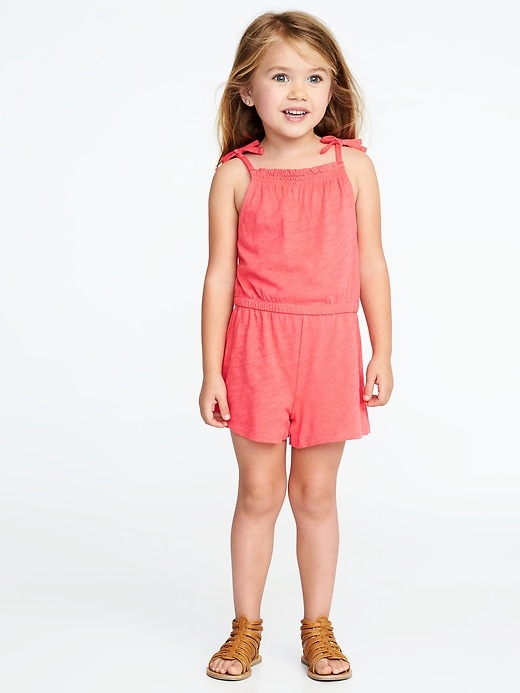 View large product image 1 of 1. Smocked-Neck Jersey Romper for Toddler Girls