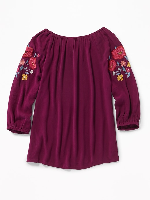 View large product image 2 of 3. Embroidered-Sleeve Boho Top for Girls
