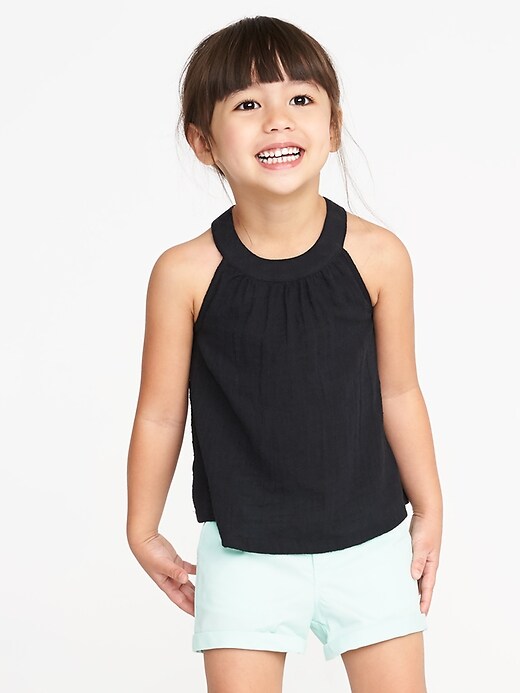 View large product image 1 of 4. High-Neck Slub-Weave Swing Tank for Toddler Girls