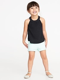 View large product image 3 of 4. High-Neck Slub-Weave Swing Tank for Toddler Girls
