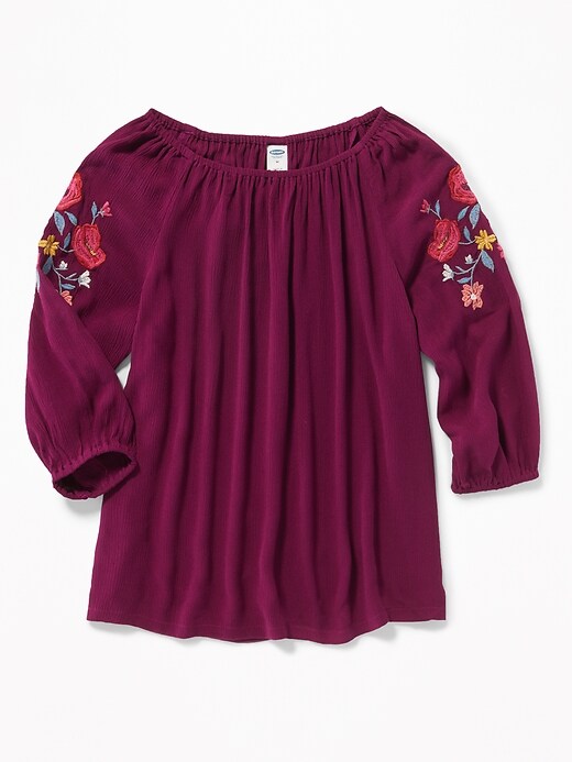 View large product image 1 of 3. Embroidered-Sleeve Boho Top for Girls
