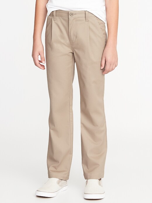 Old Navy Uniform Built-In Flex Pleated Straight Khakis for Boys. 1