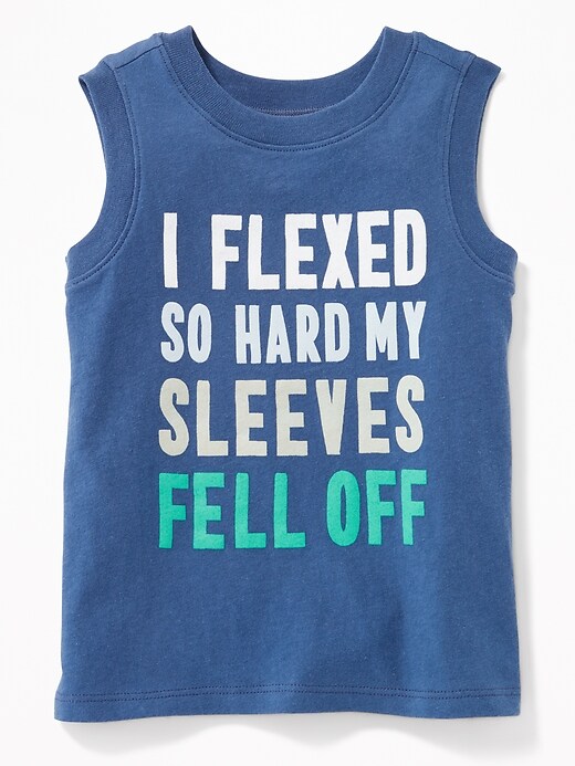 View large product image 1 of 2. "I Flexed So Hard My Sleeves Fell Off" Tank for Toddler Boys