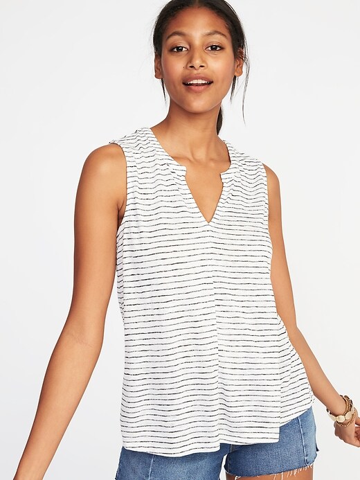 Image number 1 showing, Relaxed Sleeveless Split-Neck Top for Women