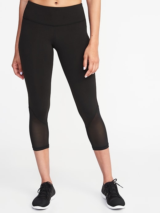 View large product image 1 of 2. Mid-Rise Mesh-Trim Compression Crops for Women