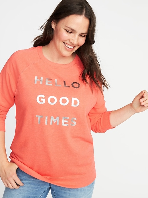 Image number 1 showing, Relaxed Plus-Size Graphic French-Terry Sweatshirt