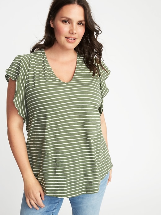 View large product image 1 of 1. Plus-Size Ruffle-Trim U-Neck Top