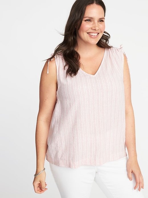 View large product image 1 of 1. Plus-Size Sleeveless Linen-Blend Tie-Shoulder Top