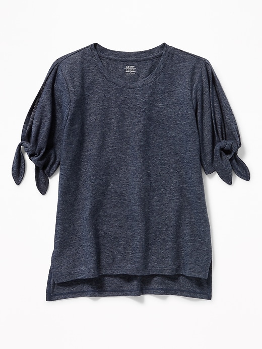 View large product image 1 of 1. Relaxed Linen-Blend Tie-Sleeve Tee for Girls