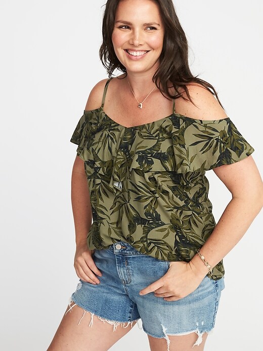View large product image 1 of 1. Plus-Size Ruffled Cold-Shoulder Top