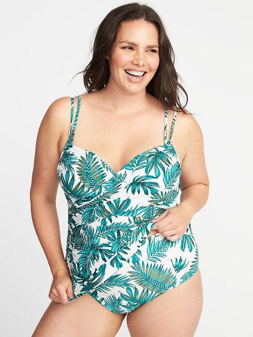 View large product image 1 of 1. Plus-Size Wrap-Front Tankini Top