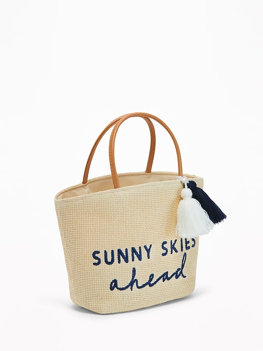 View large product image 1 of 1. "Sunny Skies Ahead" Straw Tote For Toddler Girls & Baby