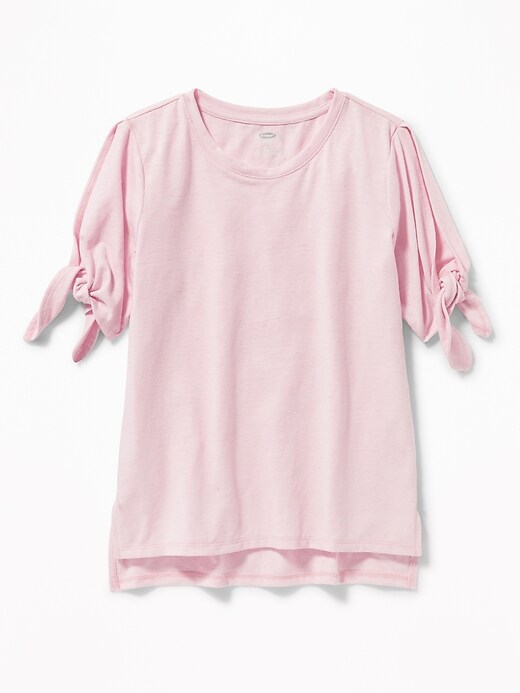 View large product image 1 of 1. Relaxed Linen-Blend Tie-Sleeve Tee for Girls