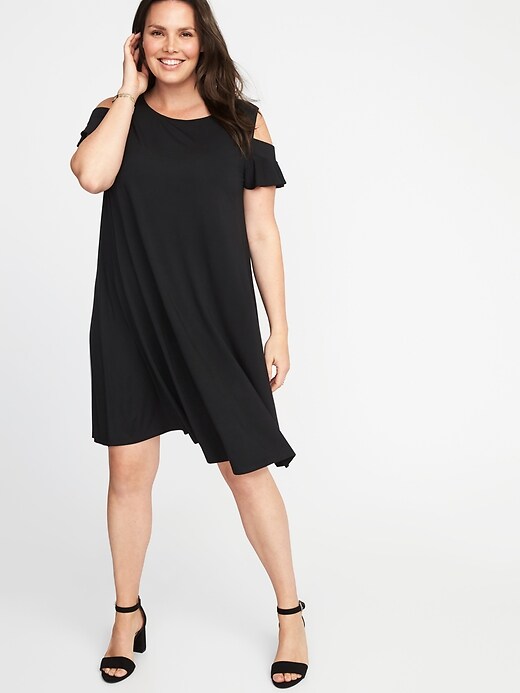 View large product image 1 of 1. Plus-Size Cold-Shoulder Swing Dress