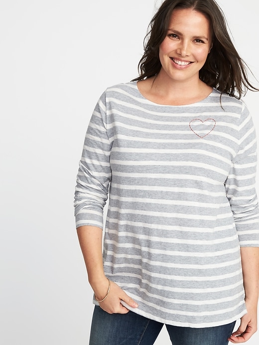 View large product image 1 of 1. Relaxed Plus-Size Mariner-Stripe Graphic Tee
