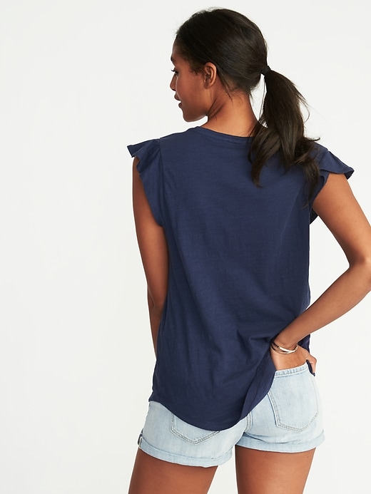Image number 2 showing, Ruffle-Trim Voop-Neck Tee for Women