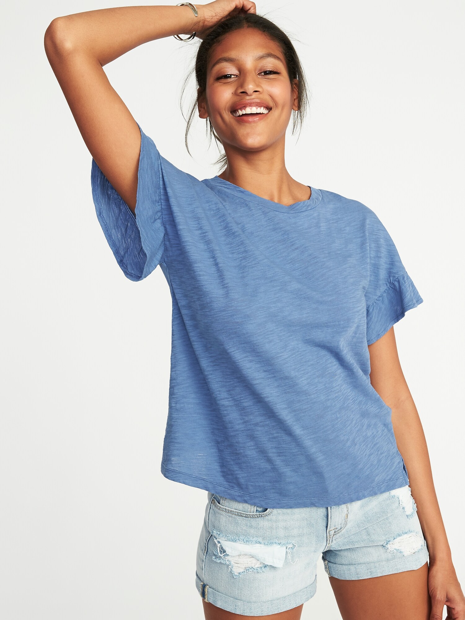 Ruffle-Sleeve Slub-Knit Top for Women | Old Navy