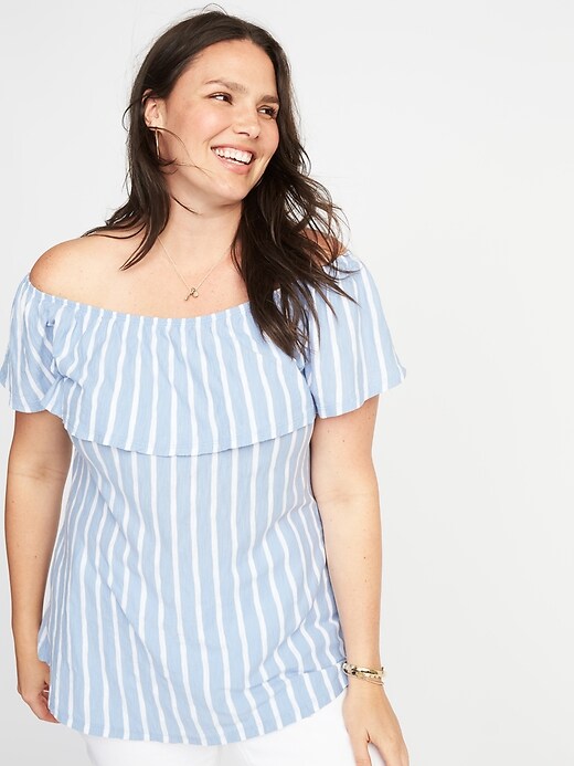 View large product image 1 of 1. Plus-Size Ruffled Off-the-Shoulder Top