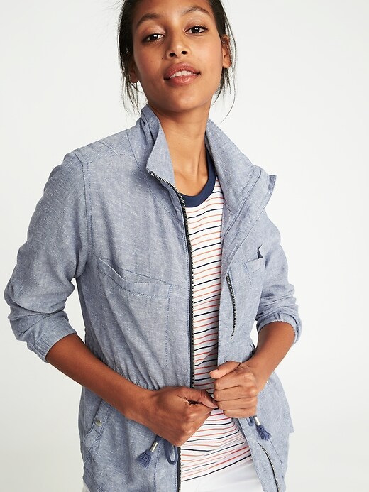 Image number 4 showing, Chambray Linen-Blend Field Jacket for Women