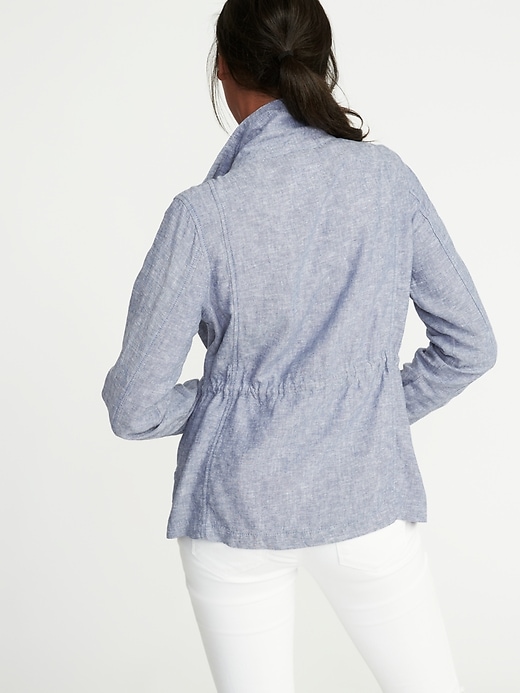 Image number 2 showing, Chambray Linen-Blend Field Jacket for Women