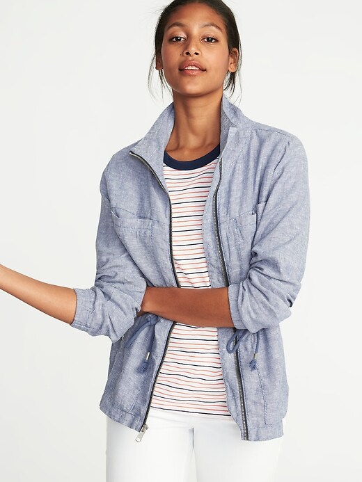 Image number 1 showing, Chambray Linen-Blend Field Jacket for Women