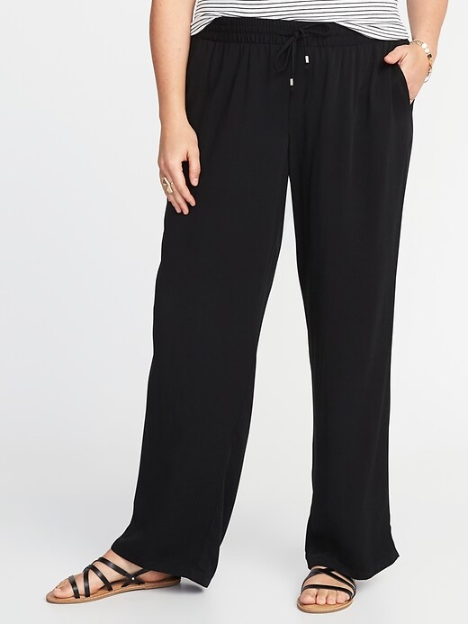 View large product image 1 of 3. Mid-Rise Plus-Size Wide-Leg Soft Pants