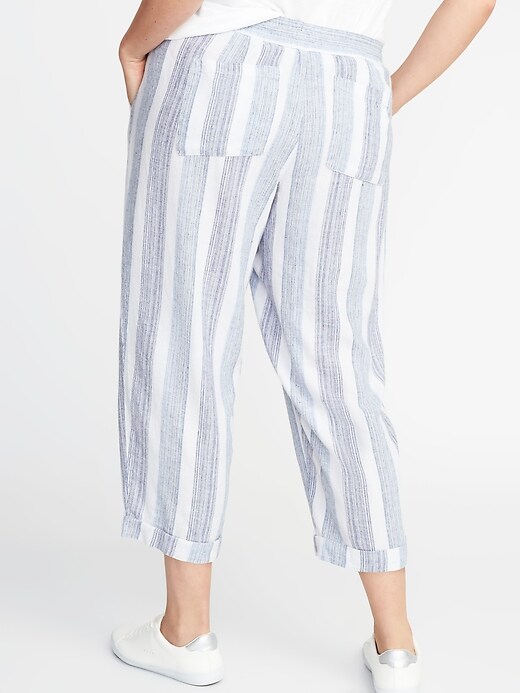 View large product image 2 of 3. Striped Plus-Size Linen-Blend Cropped Soft Pants