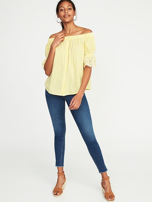 Image number 3 showing, Off-the-Shoulder Button-Front Gingham Swing Top for Women