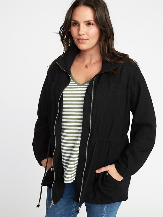 View large product image 1 of 1. Plus-Size Linen-Blend Field Jacket