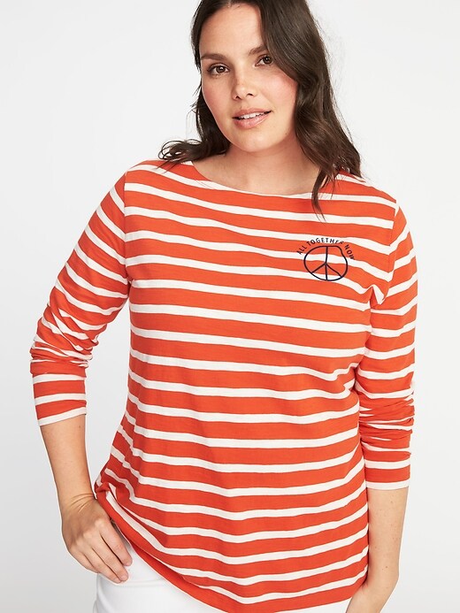 Image number 1 showing, Relaxed Plus-Size Mariner-Stripe Graphic Tee