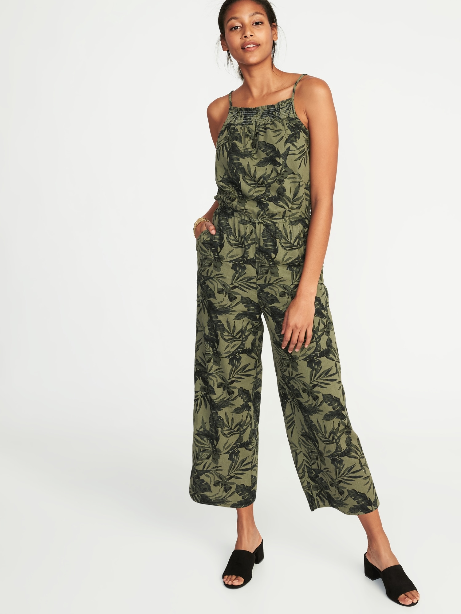 Waist-Defined Sleeveless Linen-Blend Jumpsuit for Women | Old Navy