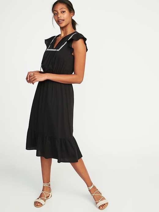 Image number 1 showing, Embroidered Waist-Defined Dress for Women